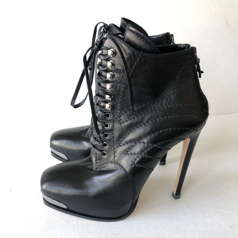 Miu miu leather Elegant Black Lace-Up High Heel Boots size 38.5
